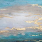 52x52 Framed Hand Painted Sky Canvas, Ivory