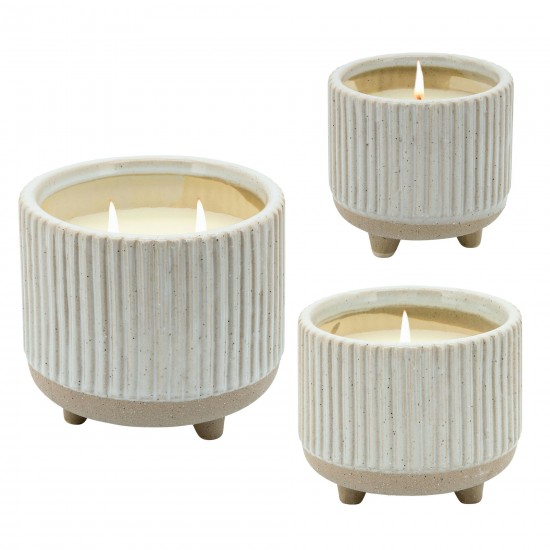 4" Ridged Scented Candle, Beige 8oz