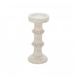 Wood, 11" Antique Style Candle Holder, White