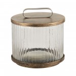 Glass,8",round Box W/top Handle, Brass