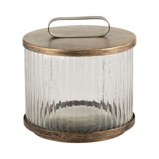 Glass,8",round Box W/top Handle, Brass