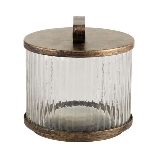 Glass,8",round Box W/top Handle, Brass