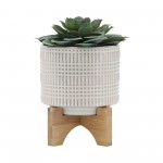 Cer, 5" Tribal Planter W/ Stand, Ivory