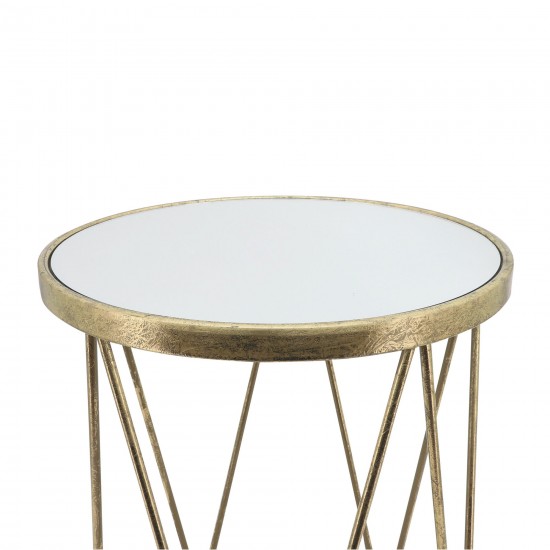 Metal, S/2 20/24"h Side Tables Mirror Top, Gold