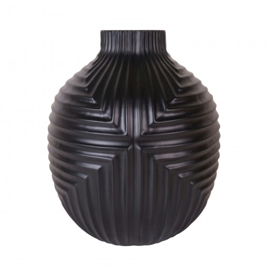 Cer, 11" Black Striped Texture Vase