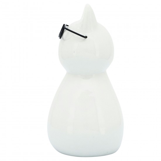 Porcelain, 8"h Cat W/ Glasses, White