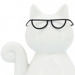 Porcelain, 8"h Cat W/ Glasses, White