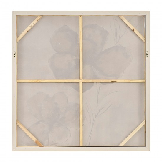 51x51 Framed Hand Painted Flower Canvas, Ivory