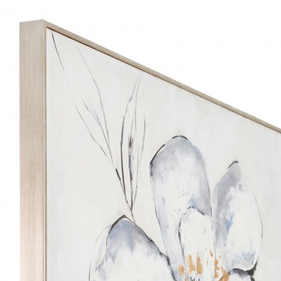 51x51 Framed Hand Painted Flower Canvas, Ivory