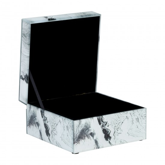 Glass, 6x5" Jewelry Box Silver Top, Gray