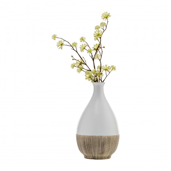 Cer, 11"h 2-tone Teardrop Vase, Creme/wht