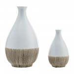 Cer, 11"h 2-tone Teardrop Vase, Creme/wht