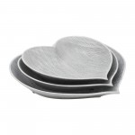 Cer, S/3 12/13/15" Scratched Heart Plates, Silver