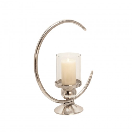 Aluminum 19" Ring Candle Holder W/glass, Silver