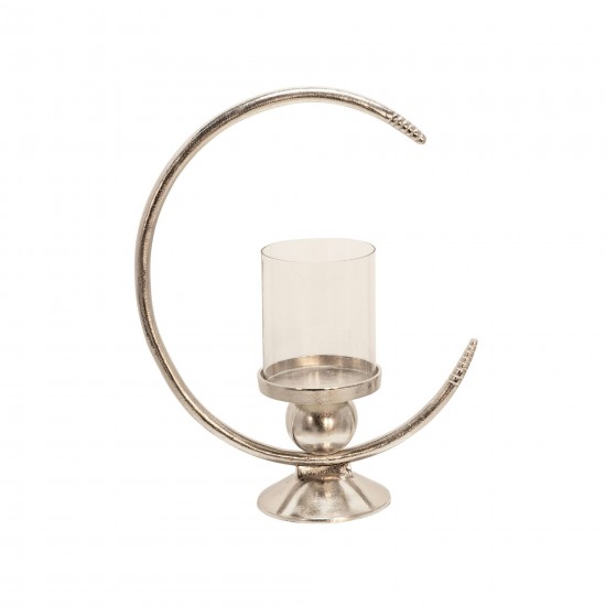 Aluminum 19" Ring Candle Holder W/glass, Silver