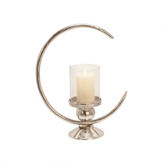 Aluminum 19" Ring Candle Holder W/glass, Silver