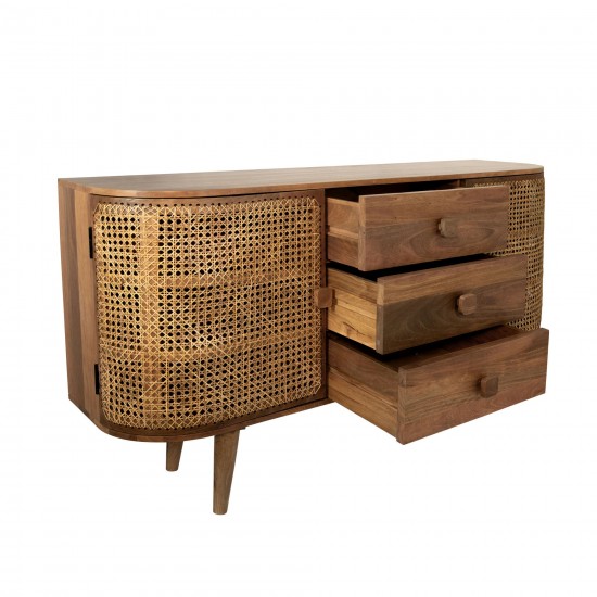 Wood/cane, 2-door/3-drawer Cabinet