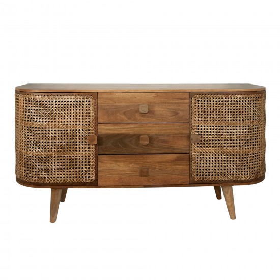 Wood/cane, 2-door/3-drawer Cabinet