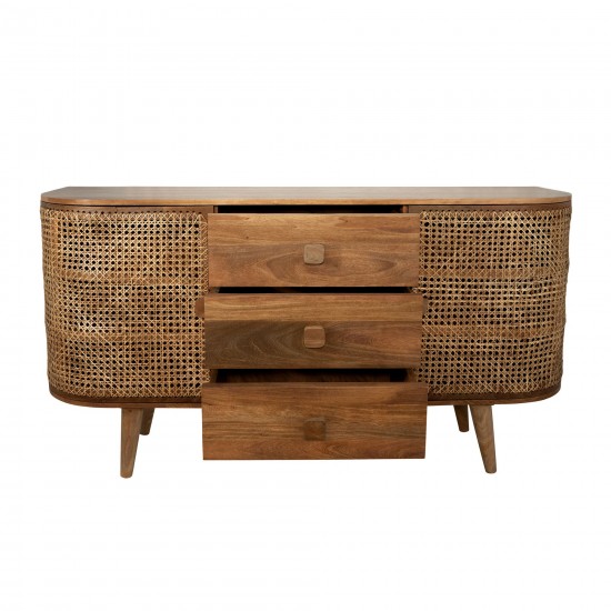 Wood/cane, 2-door/3-drawer Cabinet
