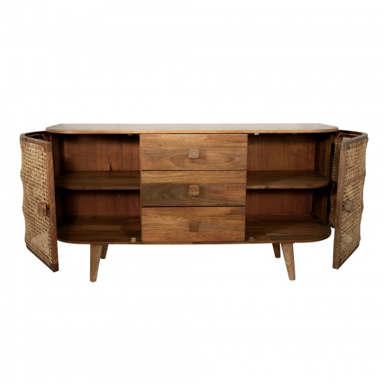 Wood/cane, 2-door/3-drawer Cabinet