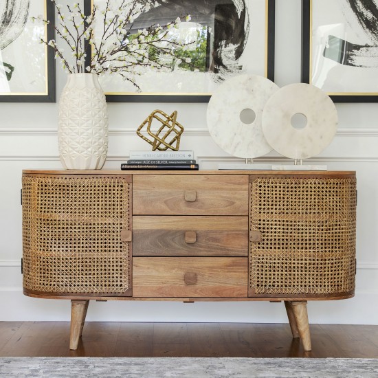 Wood/cane, 2-door/3-drawer Cabinet