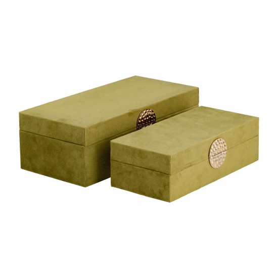 Wood, S/2 10/12" Box W/ Medallion, Olive/gold