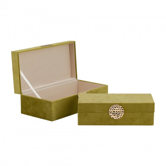 Wood, S/2 10/12" Box W/ Medallion, Olive/gold