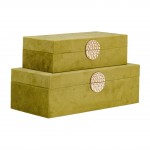 Wood, S/2 10/12" Box W/ Medallion, Olive/gold