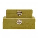 Wood, S/2 10/12" Box W/ Medallion, Olive/gold