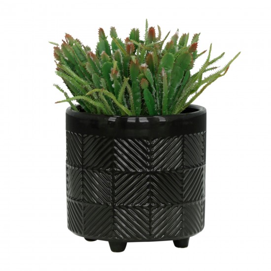 S/2 6/8" Textured Planters, Shiny Black