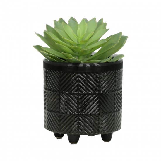 S/2 6/8" Textured Planters, Shiny Black