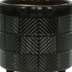 S/2 6/8" Textured Planters, Shiny Black