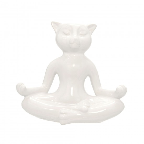 Ceramic 7" Yoga Cat, White