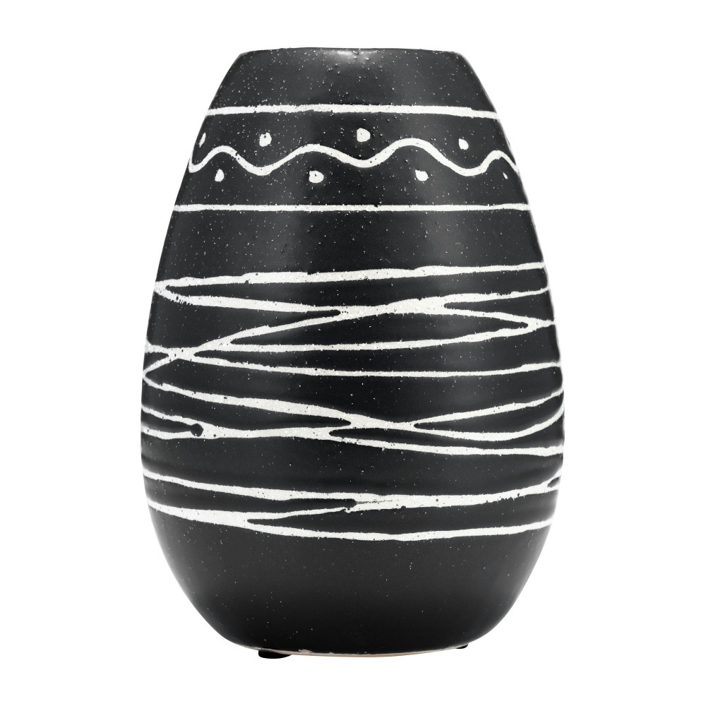 Cer, 8"h Tribal Vase, Black/white