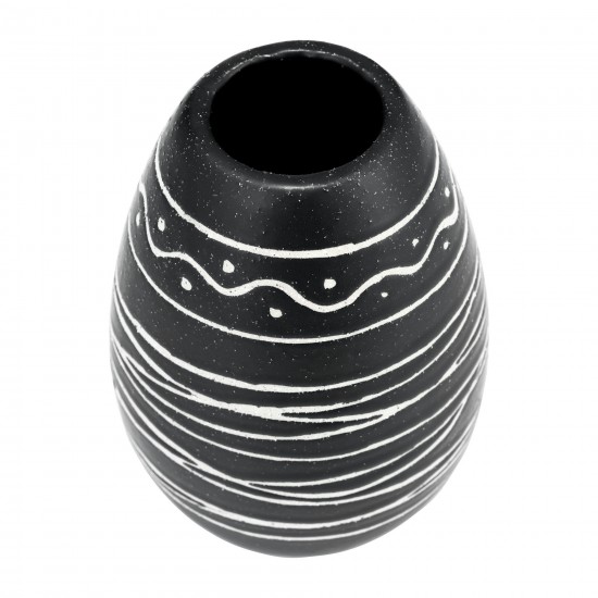 Cer, 8"h Tribal Vase, Black/white