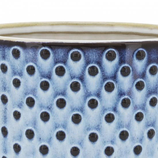 Ceramic 6" Dotted Planter W/ Saucer, Blue