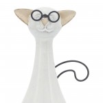 Cer, 7"h Chubby Cat W/ Glasses, Beige