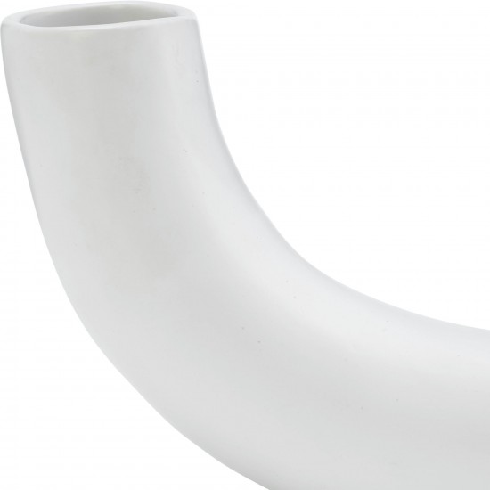 Cer, 12"l Half Circle Vase, White