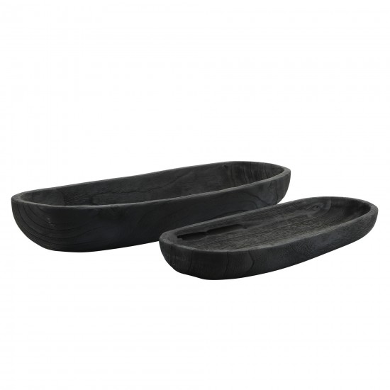 S/2 18/24" Wood Decor Plates, Black