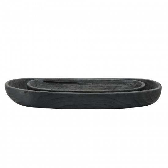 S/2 18/24" Wood Decor Plates, Black