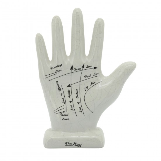 Porcelain, 8" Palmistry Hand Deco, White