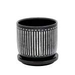 5" Vertical Lines Planter W/ Saucer, Black