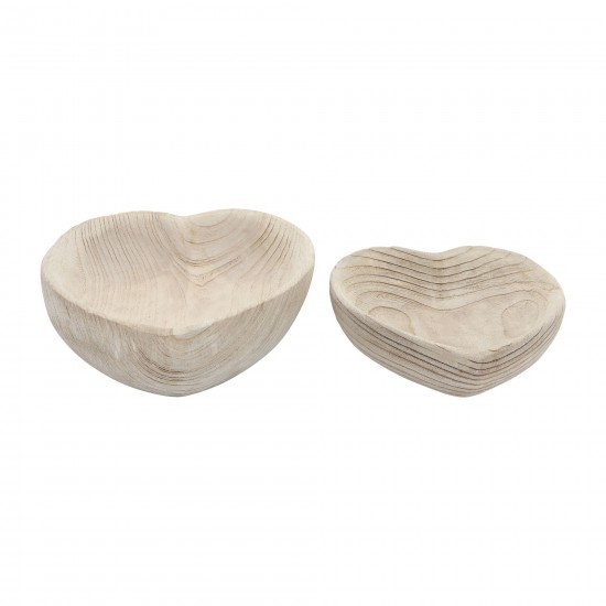 Wood, S/2 9/10" Heart Bowls, Natural