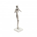 15" Flute Musician On Marble Base, Silver