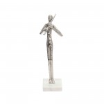 15" Flute Musician On Marble Base, Silver