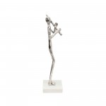 15" Flute Musician On Marble Base, Silver