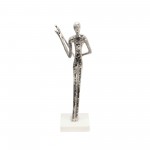 15" Flute Musician On Marble Base, Silver