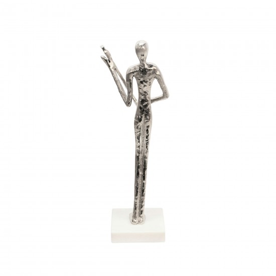 15" Flute Musician On Marble Base, Silver