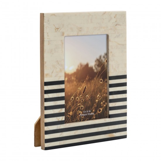 Resin 4x6" White W/ Black Stripes Photo Frame