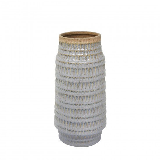 Ceramic 12" Tribal Look Vase, Gray